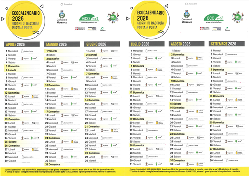 EcoCalendari 2026 disponibli presso uffici Comunali