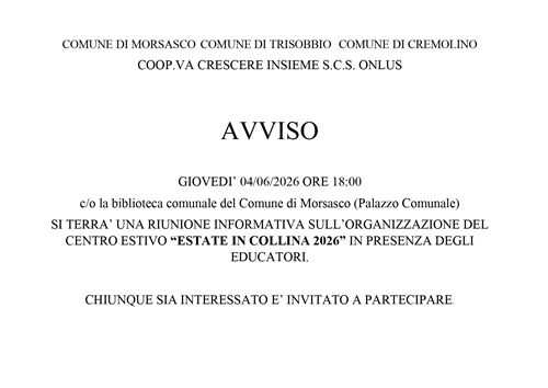 Riunione per organizzazione centro estivo 2026